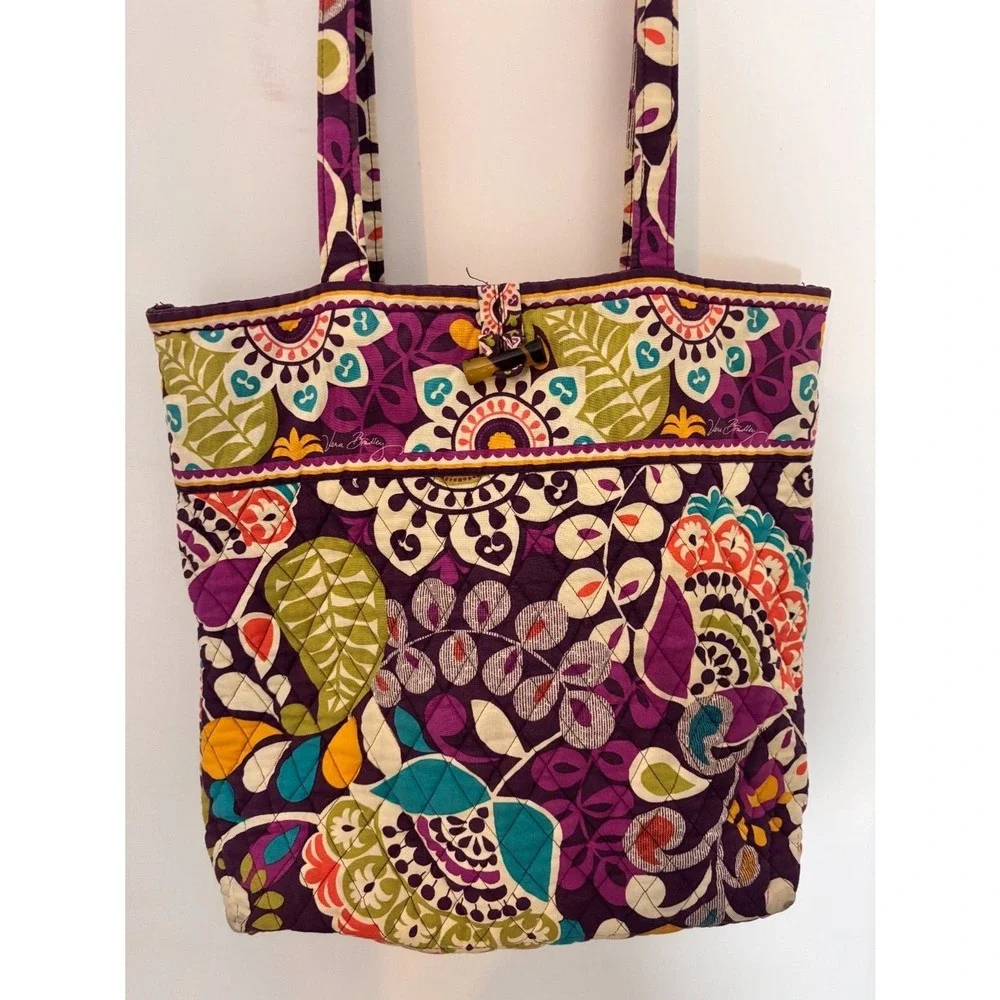 Vera Bradley Quilted Tote – Retired Purple Paisley‎ Floral with Tortoise Toggle